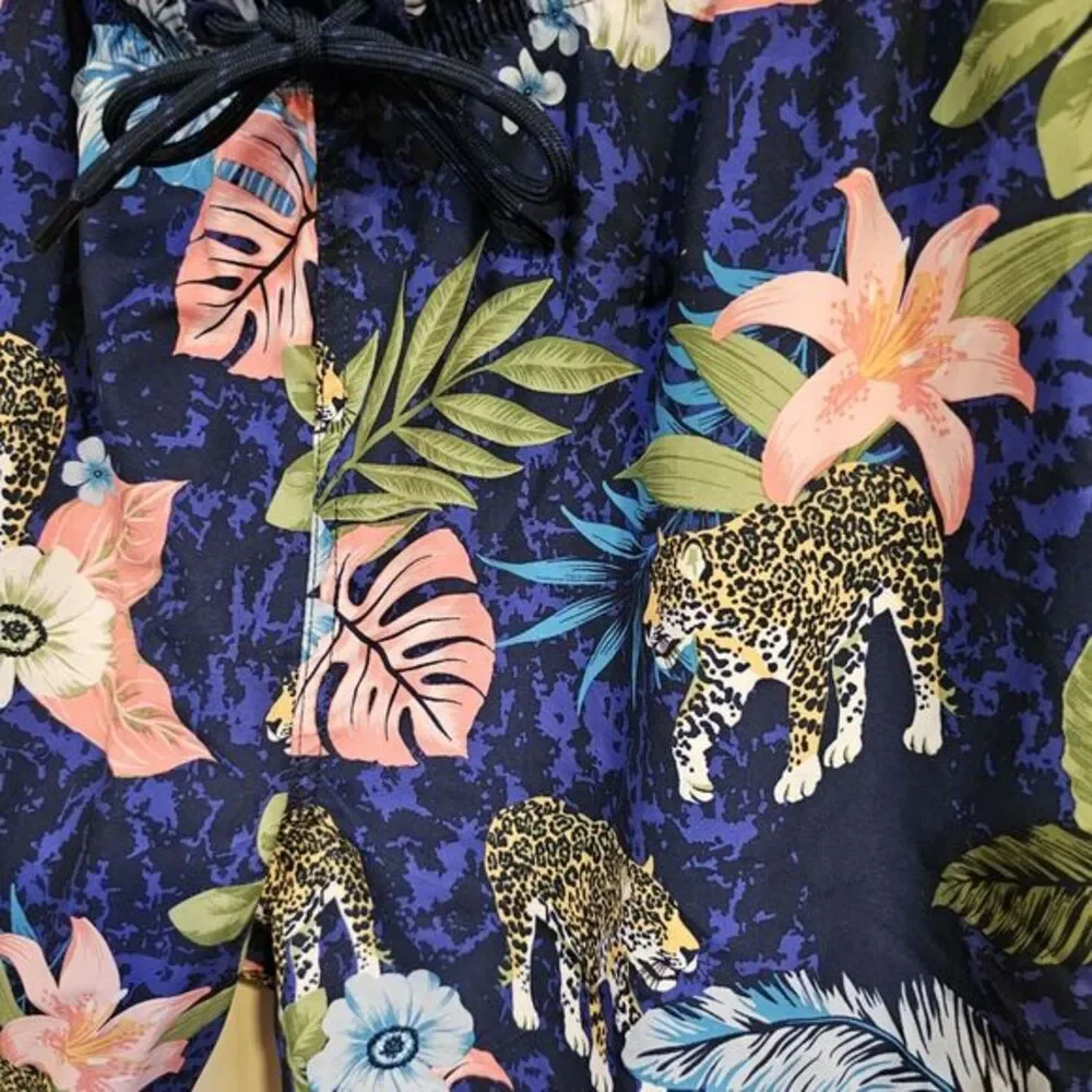 George Swimming Short Mens Large Lined Drawstring Trunks Floral Tropical Leopard